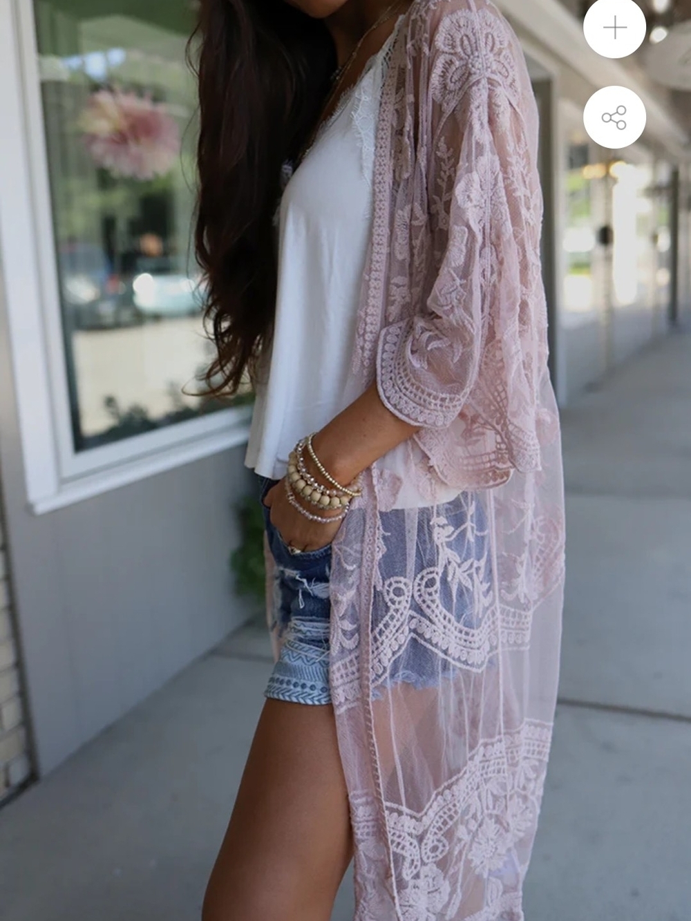 P.O.L Sheer Lace Duster Kimono in Dusty Pink Sz M/L